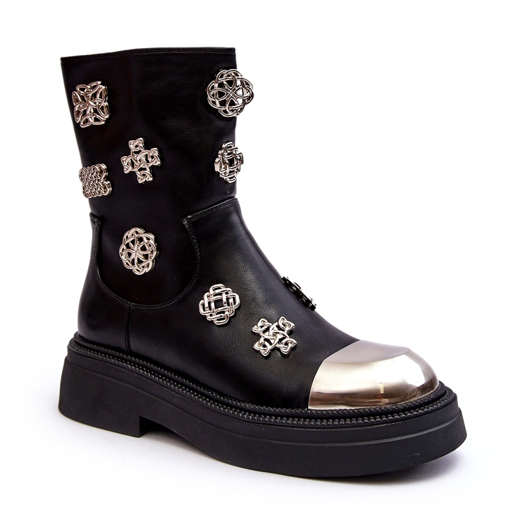 S.Barski Bottines isolées en cuir avec décorations D&amp;A MR870-14A Noir le noir 1