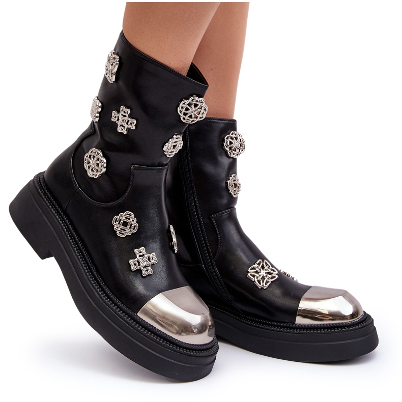 S.Barski Bottines isolées en cuir avec décorations D&amp;A MR870-14A Noir 5