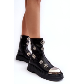 S.Barski Bottines isolées en cuir avec décorations D&amp;A MR870-14A Noir 3