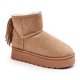 Bottes de neige pour femmes sur une plate-forme massive avec des beige frangés 2