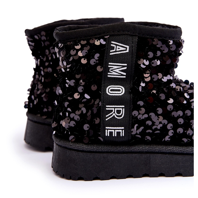Bottes de neige des filles isolées de paillettes noires le noir 1
