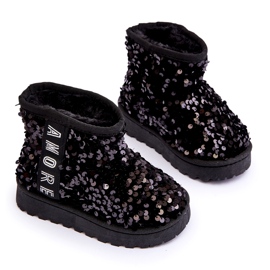 Bottes de neige des filles isolées de paillettes noires 3