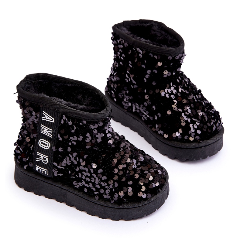 Bottes de neige des filles isolées de paillettes noires le noir 3