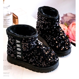 Bottes de neige des filles isolées de paillettes noires le noir 4