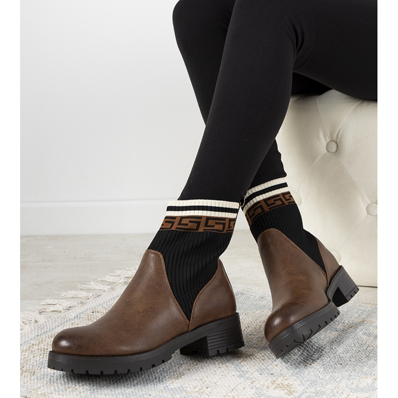 Boots marron à tige chaussette Tamez brun noir 1