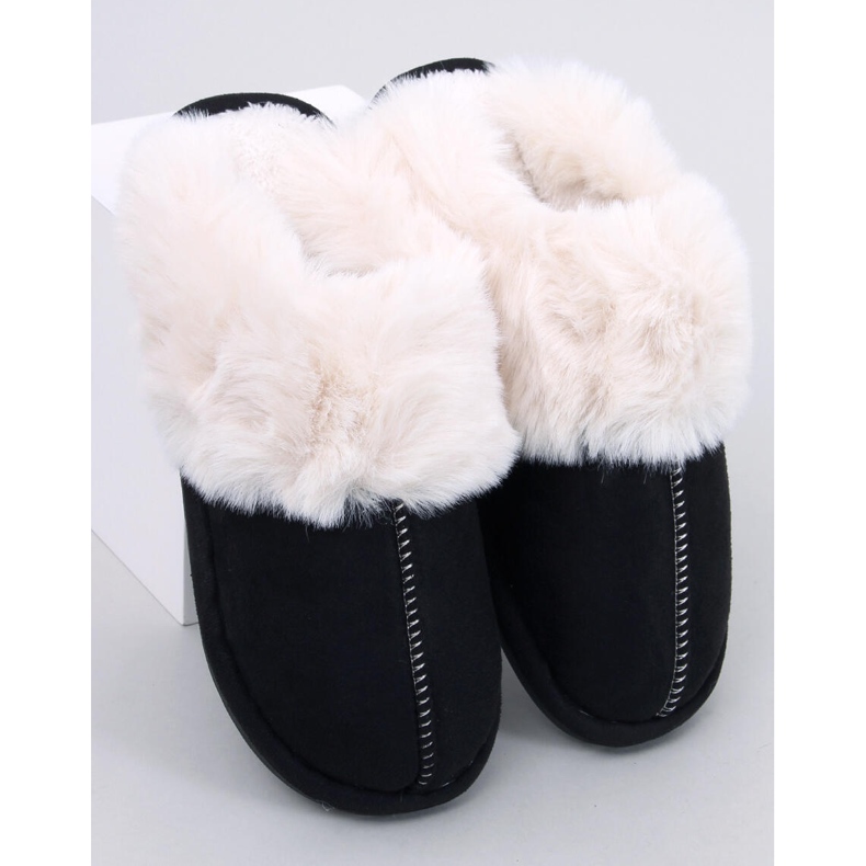 Otteys Chaussons femme noirs avec fourrure 1