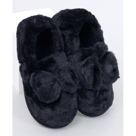 Chaussons en fourrure avec nœud Emres Noir 1