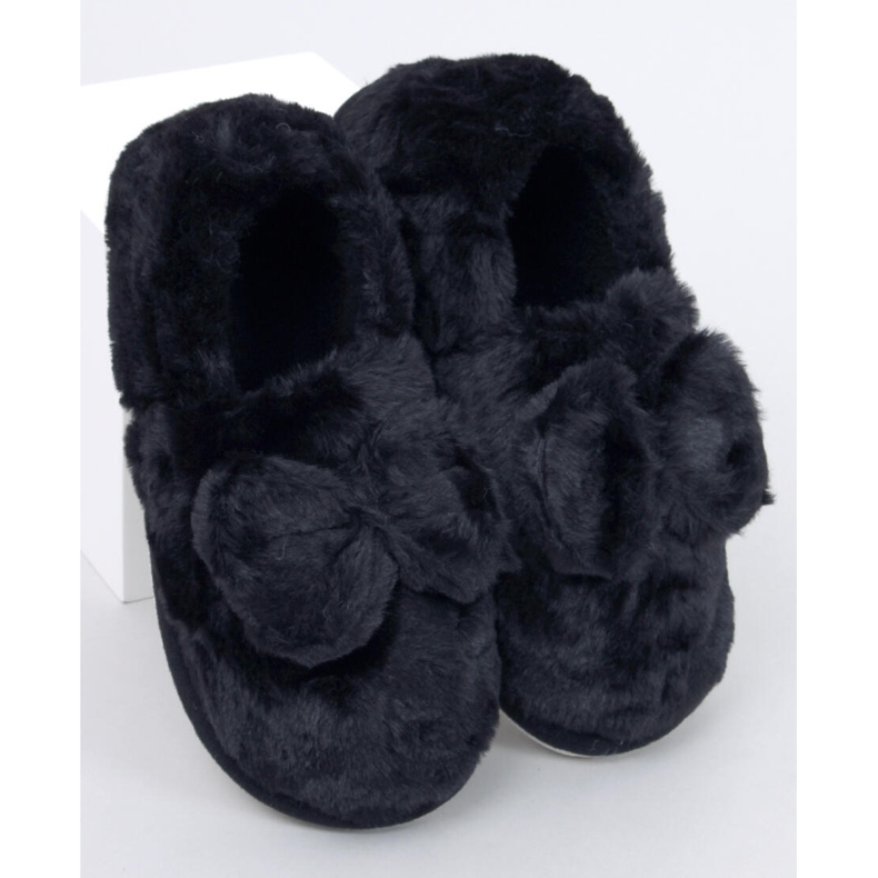Chaussons en fourrure avec nœud Emres Noir 1