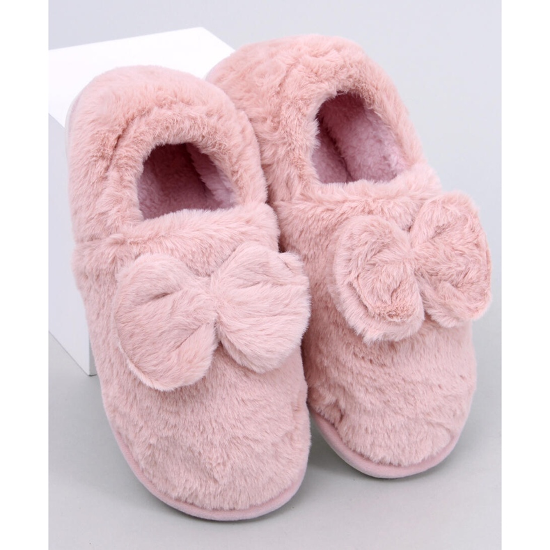 Emres Chaussons en fourrure rose avec nœud 1