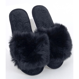 Kemars pantoufles à bout ouvert en fourrure noire le noir 1
