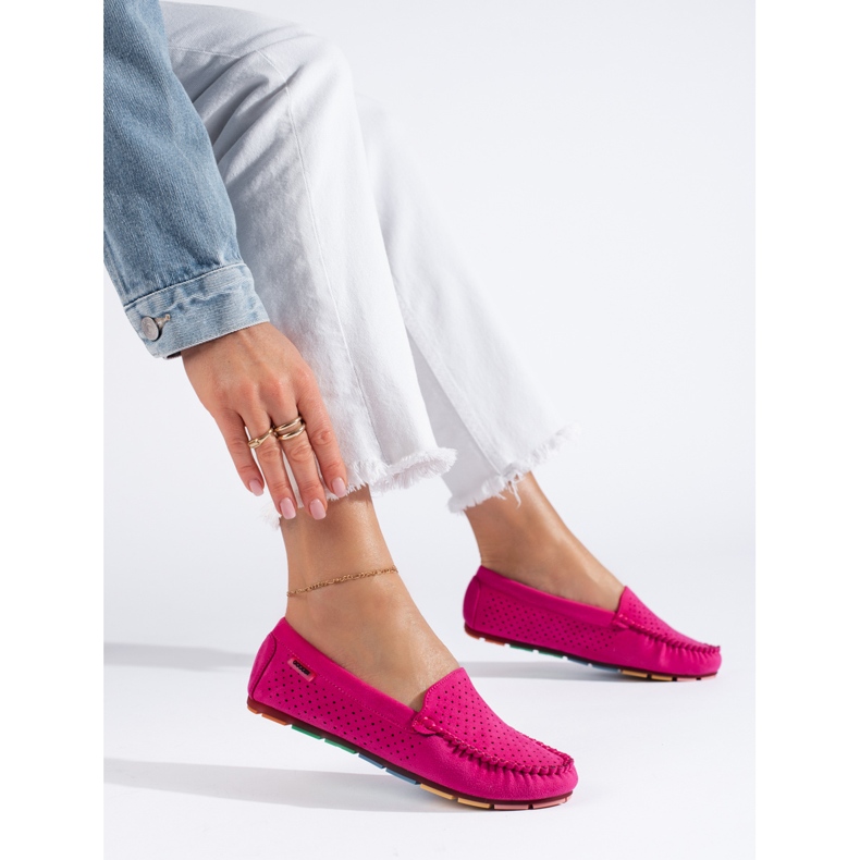 Mocassins confortables en daim rose Shelovet 1