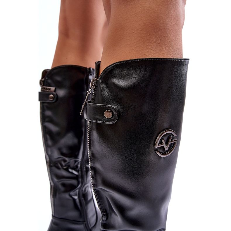 Vinceza Bottines plates en cuir pour femme, noir Albuna 4