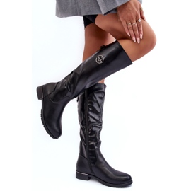 Vinceza Bottines plates en cuir pour femme, noir Albuna 1