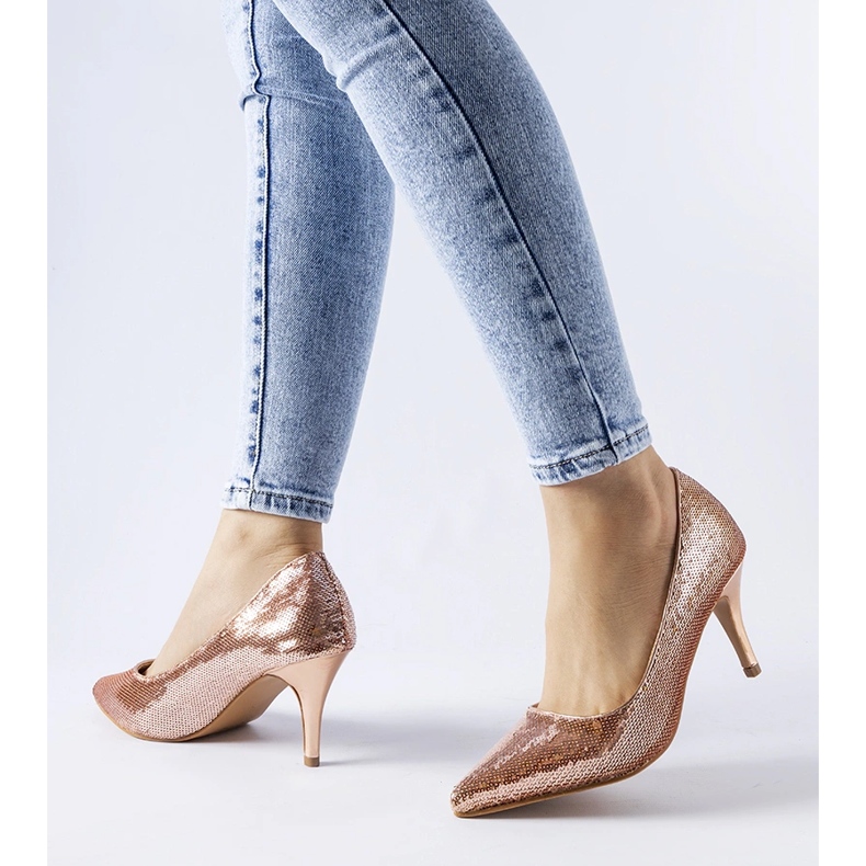 Escarpins à talons hauts Ernesto roses à sequins d'or 1