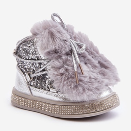Bottines de neige enfant avec fourrure et paillettes, argent Bryana 1