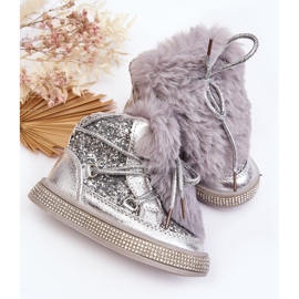 Bottines de neige enfant avec fourrure et paillettes, argent Bryana 2