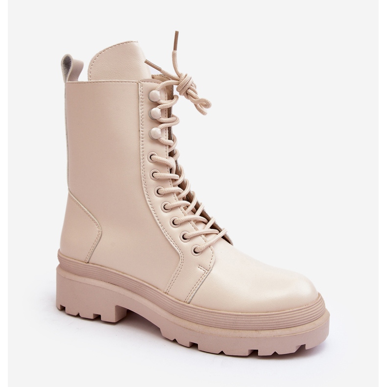 Bottes Worker Femme, Eco-cuir, Beige Clair Irande 2