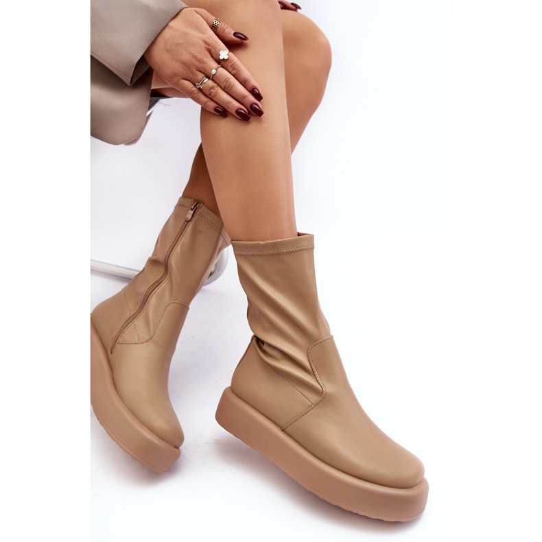 Bottes à plateforme pour femmes Beige Eco-cuir Algedi 1