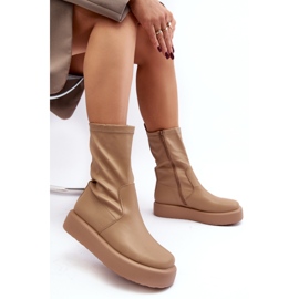 Bottes à plateforme pour femmes Beige Eco-cuir Algedi 2