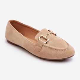 Mocassins Pour Femmes Avec Décoration En Eco-Suède Beige Winalita 1