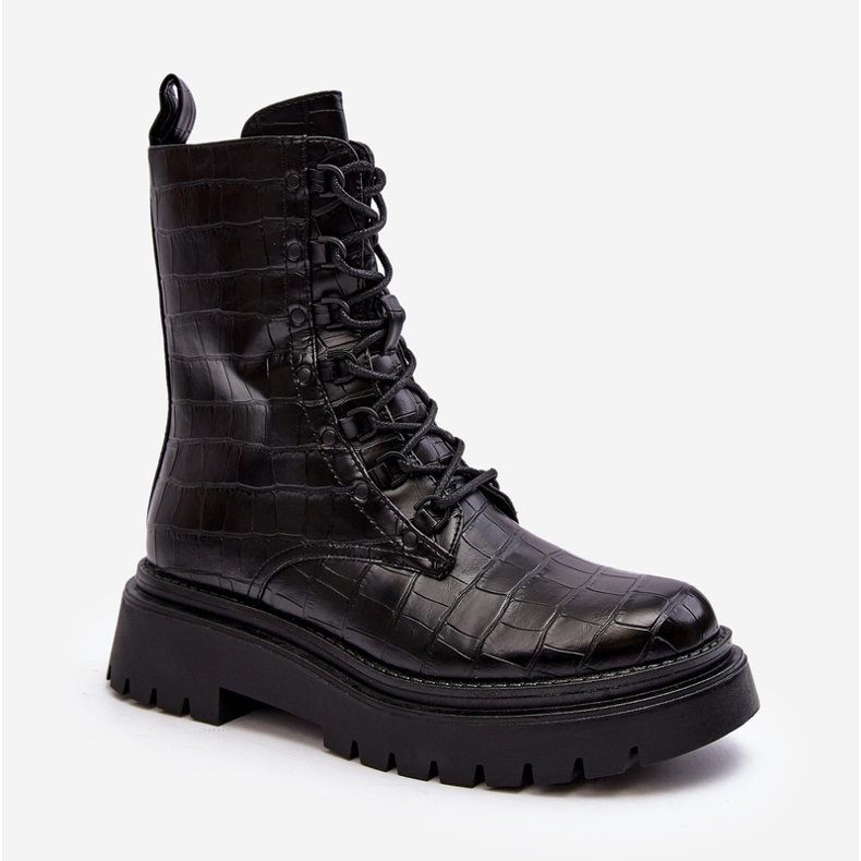Bottes Worker Pour Femme Avec Embossage Décoratif Noir Tarolia 2