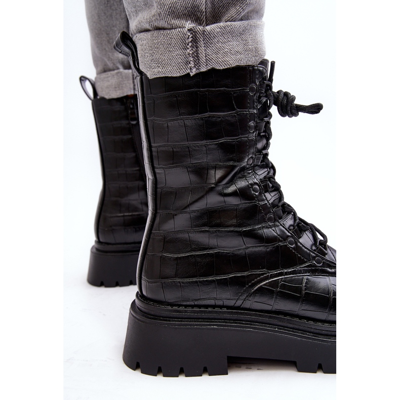 Bottes Worker Pour Femme Avec Embossage Décoratif Noir Tarolia 1