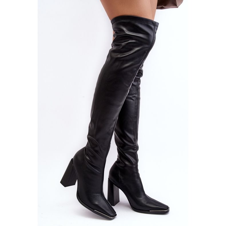 Cuissardes à talons hauts pour femmes, éco-cuir, noir Orcella 1