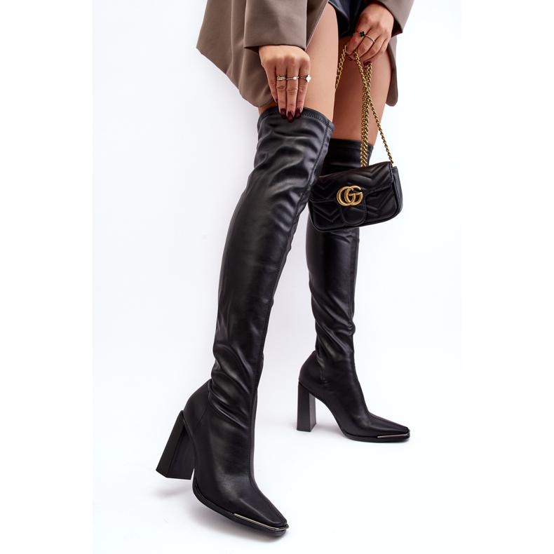 Cuissardes à talons hauts pour femmes, éco-cuir, noir Orcella 2