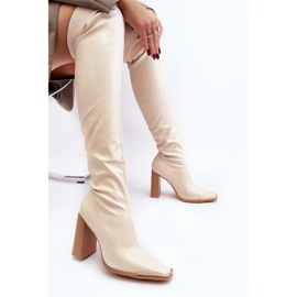 Cuissardes à talons hauts pour femmes, cuir écologique beige Orcella 2