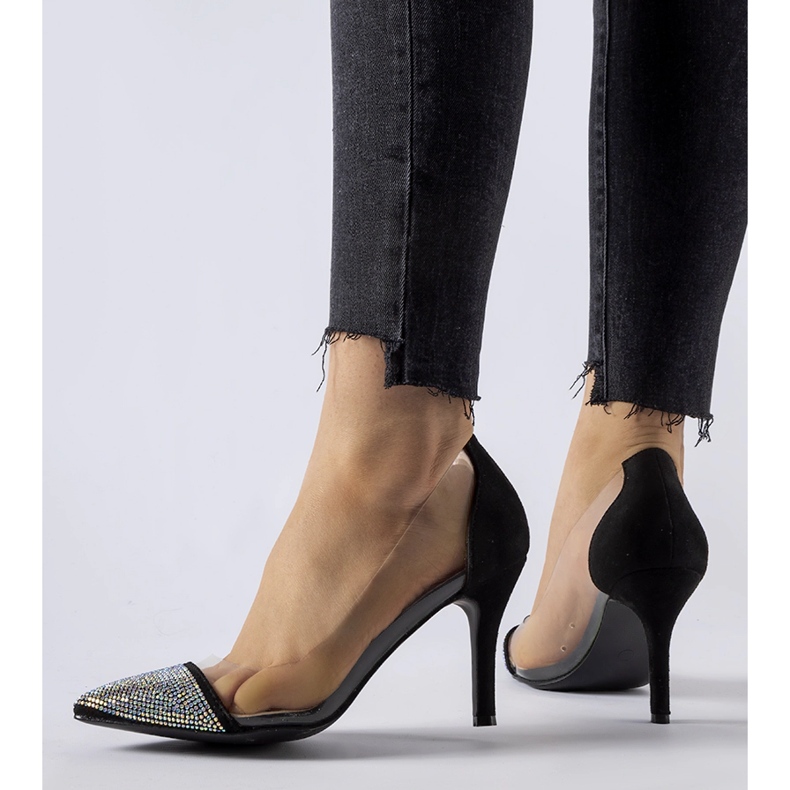 Talons hauts noirs avec zircone cubique et dégagement Laceno 1
