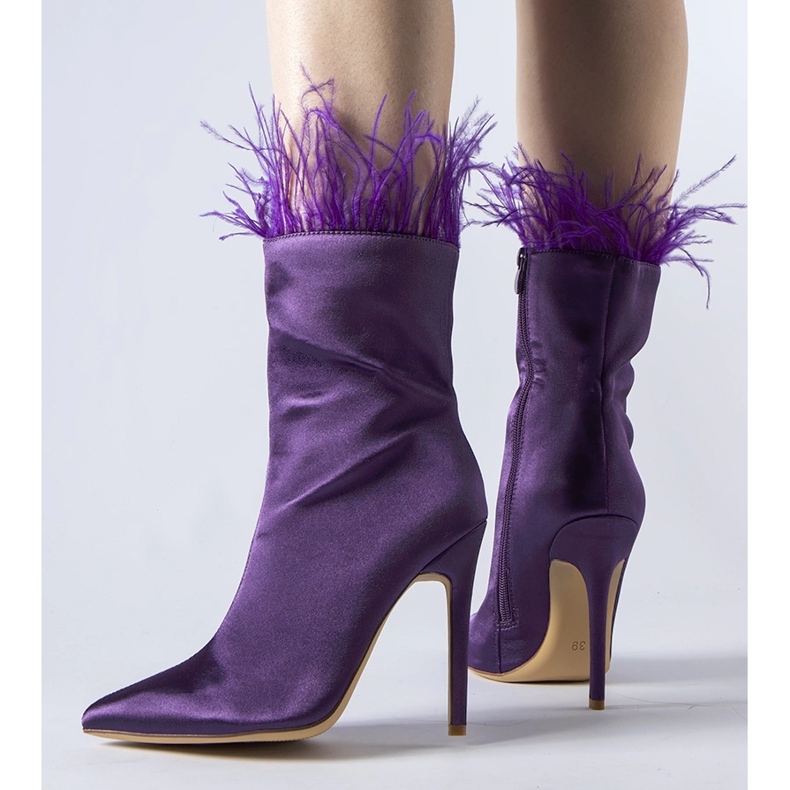 Bottines violettes ornées de plumes Selvena 1 Bottines violettes ornées de plumes Selvena 1