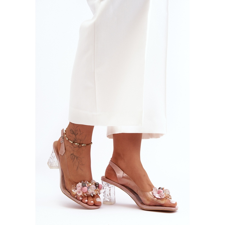 Sandales à talons hauts décorées roses S.Barski MR1037-16 1