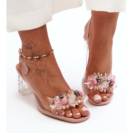 Sandales à talons hauts décorées roses S.Barski MR1037-16 2