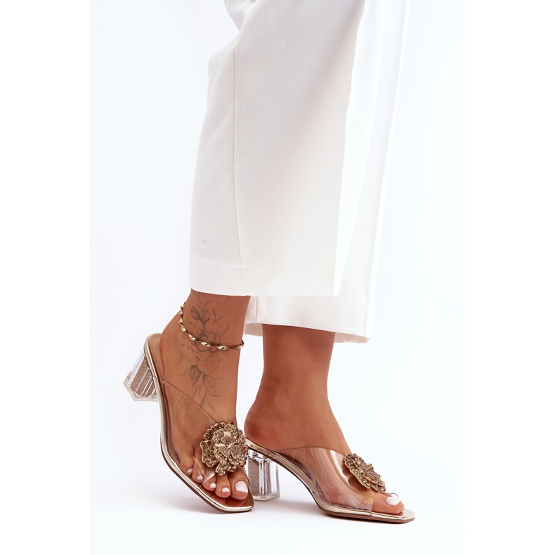 Tongs transparentes sur talon haut avec décoration dorée S.Barski MR1037-20 d'or 1