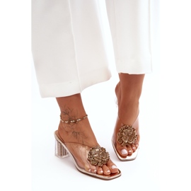 Tongs transparentes sur talon haut avec décoration dorée S.Barski MR1037-20 d'or 2