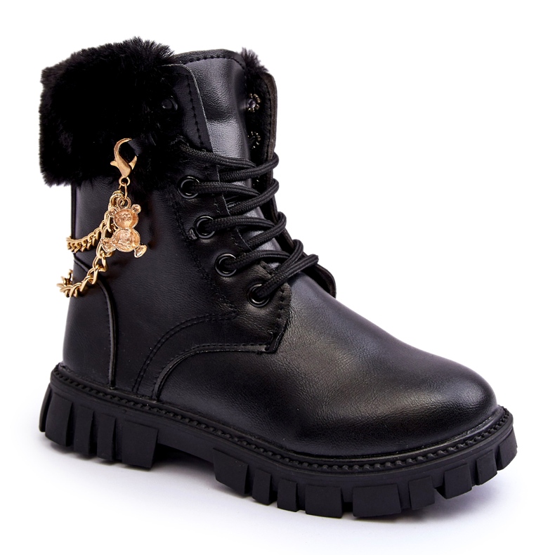 Bottes pour enfants isolés en cuir avec une chaîne noire le noir 4