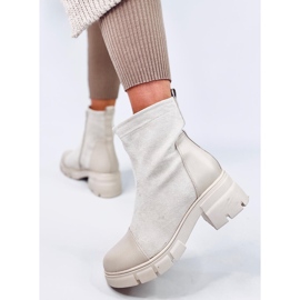 Olson Bottines à talons larges beiges 4