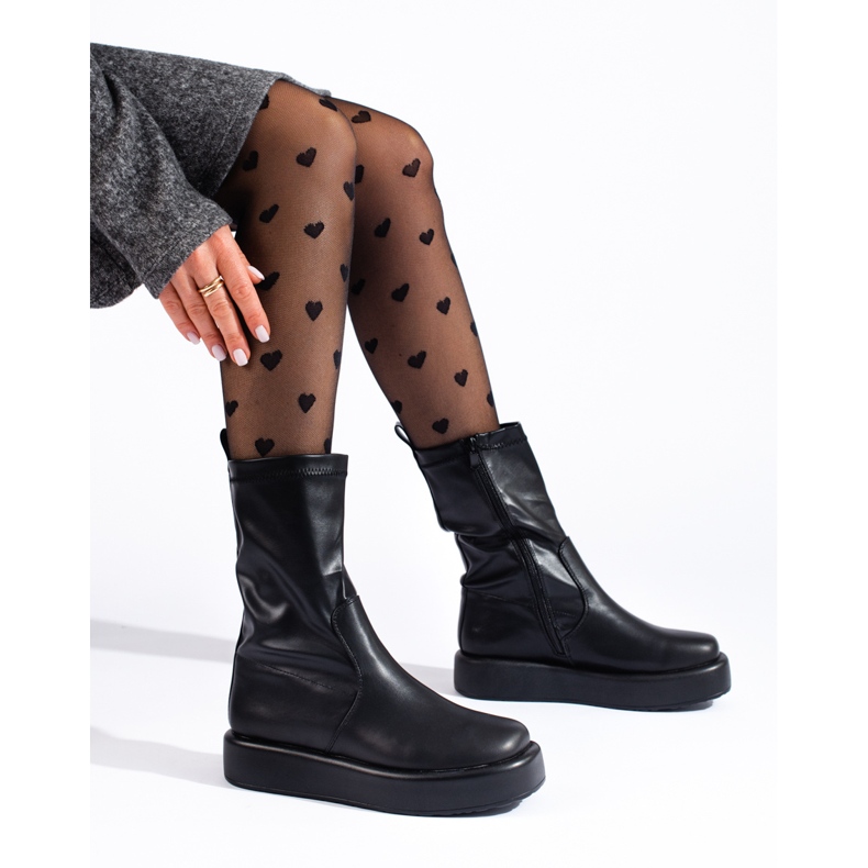 Bottines femme beiges sur la plateforme Shelovet le noir 1
