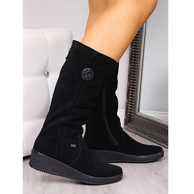 Bottes en nubuck imperméables isolées avec de la laine de mouton Rieker W R237 noir 2