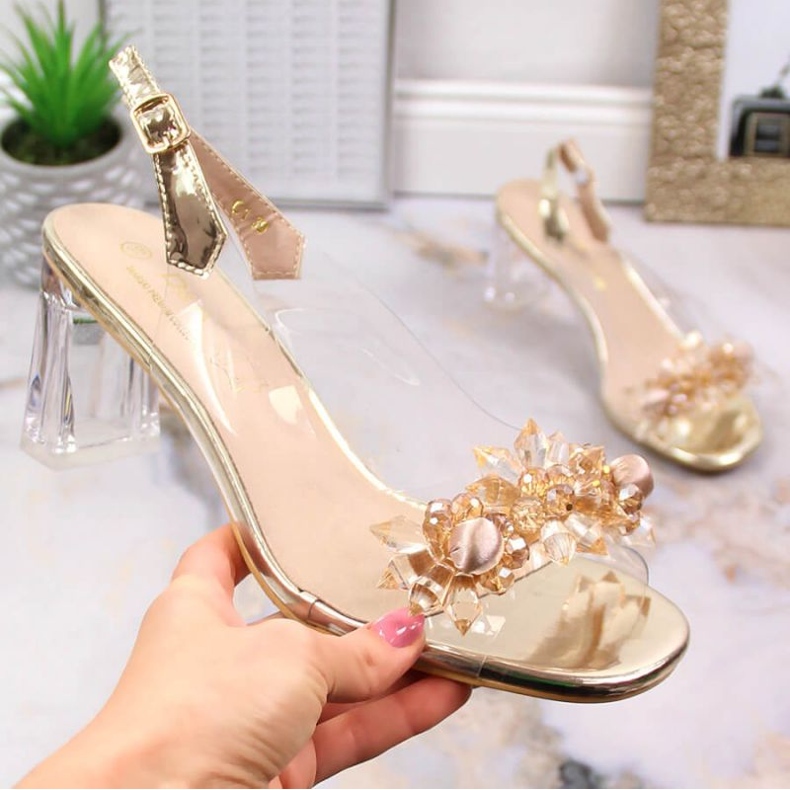 D&amp;A W OLI191B sandales à talons hauts transparentes, doré d'or 1