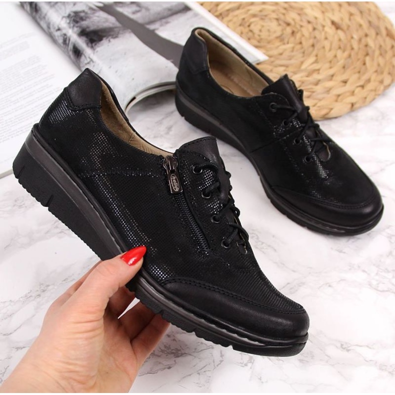 Helios W H334B chaussures en cuir brillant, noir le noir 1