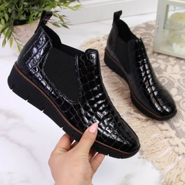 Bottes Rieker W R474 en cuir peau de serpent noir 1