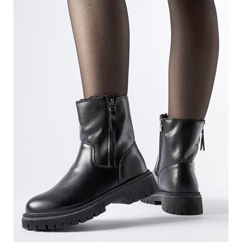 Bottes isolées noires avec deux fermetures éclair Papig le noir 1
