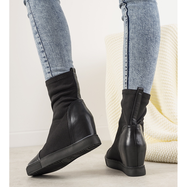 Baskets compensées noires élastiques Partida le noir 1