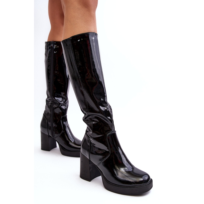 Diamantique Bottes vernies à talons hauts pour femmes noires Efatina le noir 3
