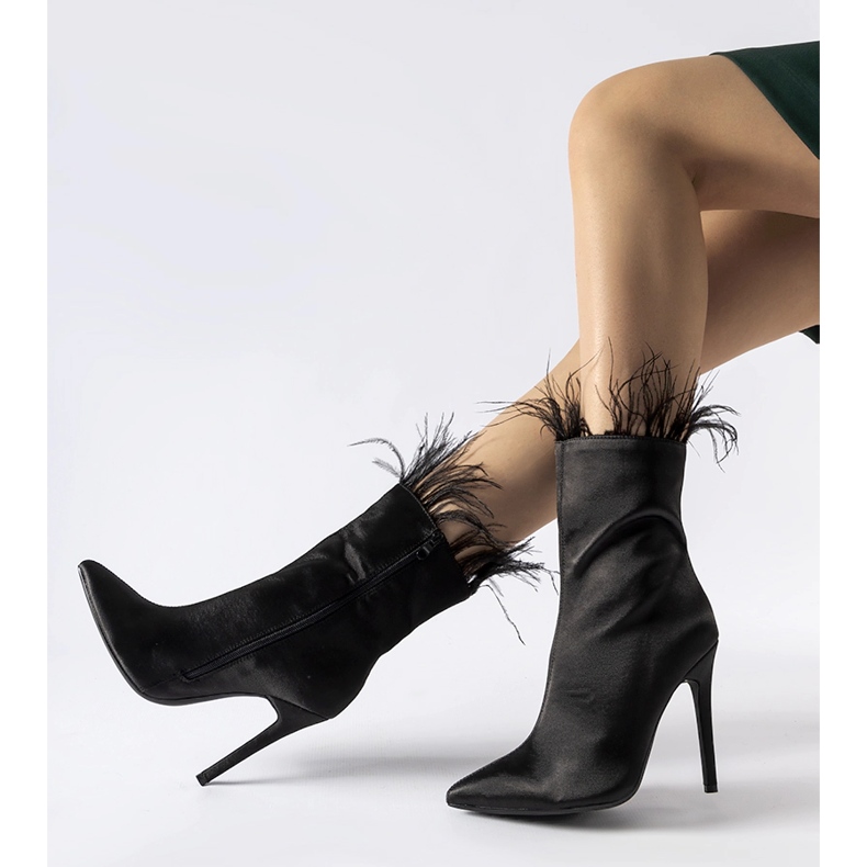 Bottines noires ornées de plumes Selvena le noir 1