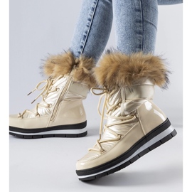 Boots de neige vernies beiges avec fourrure Bow 1