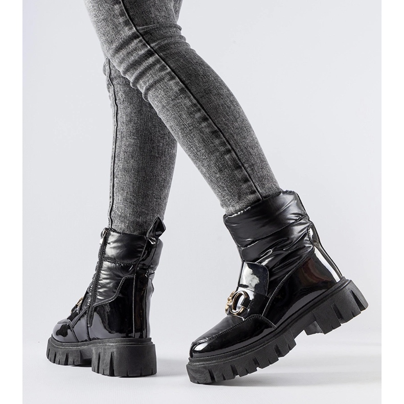 Boots de neige vernies noires avec boucle Elijah 1