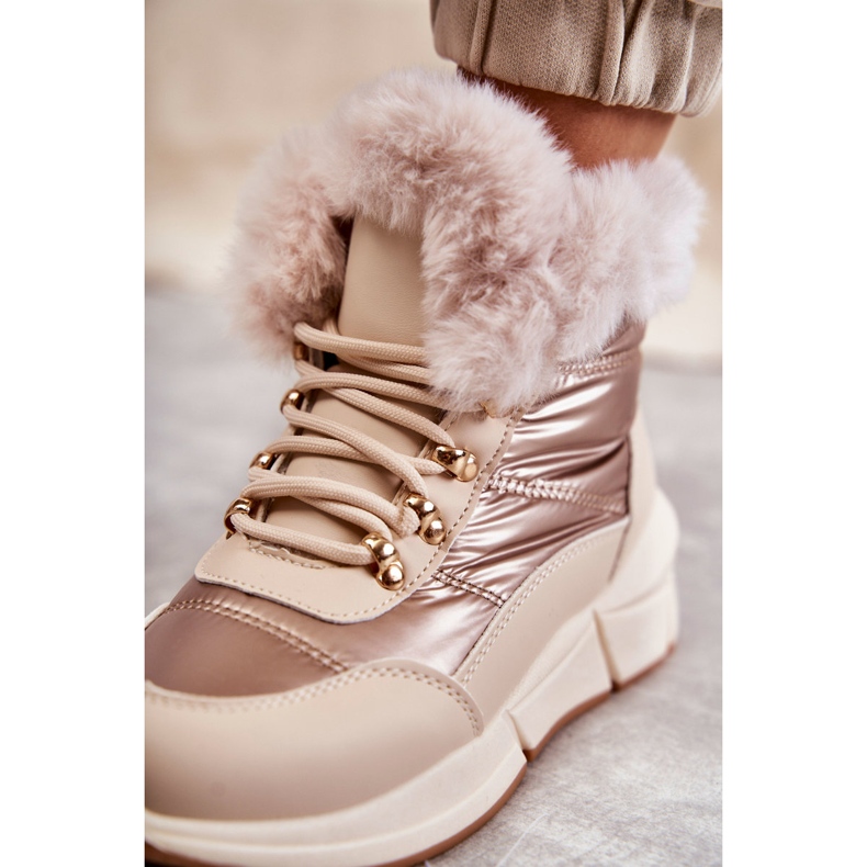 NEWS Bottes de neige pour femmes en dentelle avec la fourrure légère beige 4
