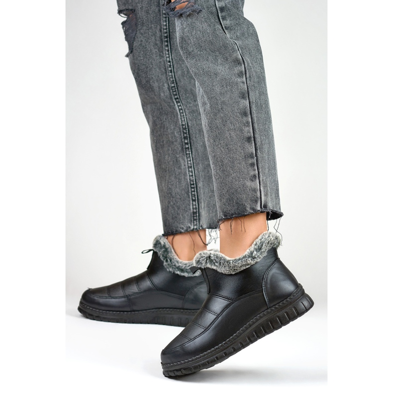 Bottes de neige courtes confortables, bottes d'hiver avec fourrure le noir 1